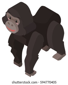 Gorilla with black fur in 3D illustration
