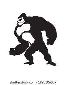 Gorilla black and white vector drawing. wildlife animals icon on white background.
