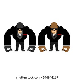 Gorilla Bouncer. Big Strong Animal Guard. Monkey In Black Suit Bodyguard
