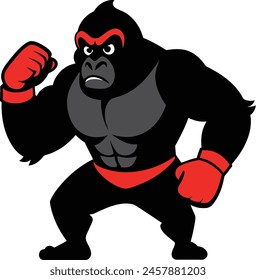 Gorilla with boxing gloves.Vector illustration ready for vinyl cutting.