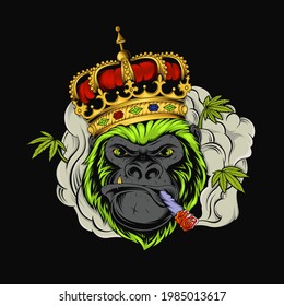 Gorilla Cannabis King Medical Vector. Illustration of Gorilla Smoking Weed Medicine