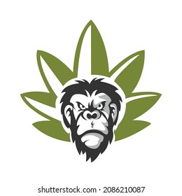 Gorila Con Vector De Logotipo De Hoja De Cannabis.