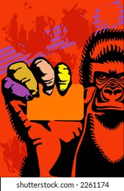 Gorilla and a card (vector)