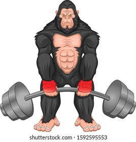 gorilla cartoon with big barbell