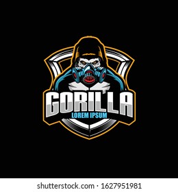 gorilla cartoon character with gas mask badge logo