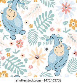 Gorilla cartoon character seamless pattern