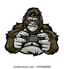 Gorilla cartoon with controller illustration