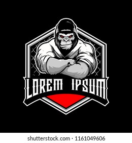 Gorilla Cartoon Martial Arts Athlete MMA Logo Template