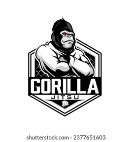 gorilla cartoon with martial arts kimono logo template