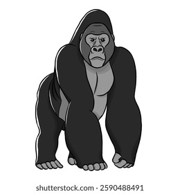 Gorilla cartoon, vector illustration, gorilla icon isolated on white background.