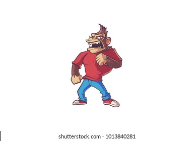 Gorilla Character In Anger. Vector Illustartion. Isolated on white background.