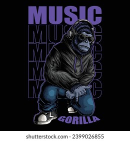 Gorilla character wearing a headphone hiphop style vector illustration for your company or brand