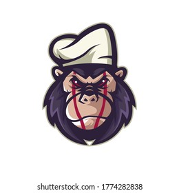 Gorilla chef athletic club vector logo concept isolated on white background for badge, emblem and t shirt printing. Modern sport team mascot badge design.