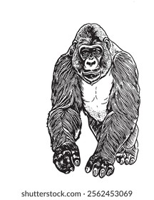 Gorilla and chimpanzee sketch Black and White sketch transparent white background