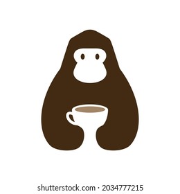 gorila café taza café café bebida espacio negativo logo vectorial ilustración