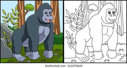 Gorilla Coloring Page Vector Illustration