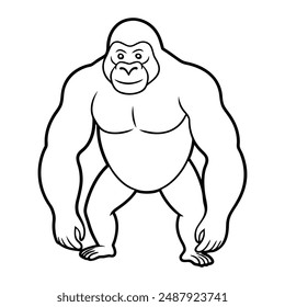 Gorilla Coloring Pages, Kids Coloring Book, Gorilla Character line art Vector Illustration