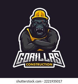 Gorilla construction mascot logo design illustration vector