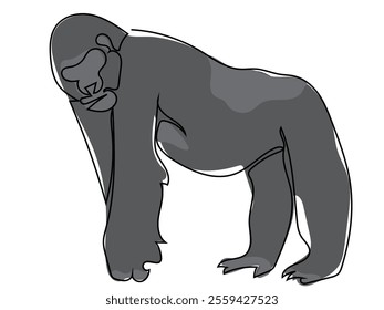 Gorilla in continuous line drawing and can be edited later