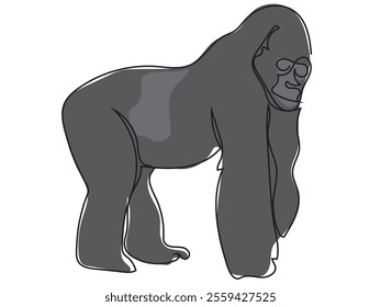 Gorilla in continuous line drawing and can be edited later