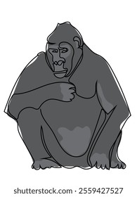 Gorilla in continuous line drawing and can be edited later