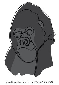 Gorilla in continuous line drawing and can be edited later