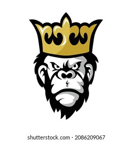 Gorilla With Crown Mascot Vector.