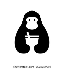 gorilla cup cafe drink negative space logo vector icon illustration