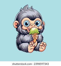 Gorilla Cute Con Ilustración Del Vector De Helado Cream
