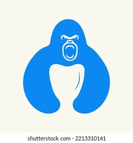 Gorilla Dental Logo Negative Space Concept Vector Template. Gorilla Holding Teeth Symbol