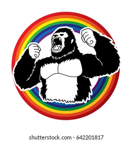 Gorilla designed on line rainbows background graphic vector