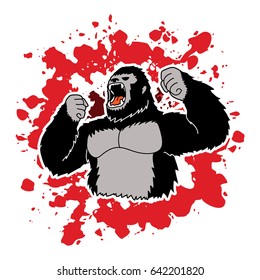 Gorilla designed on splash blood background graphic vector