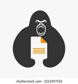 Gorilla Document Paper Logo Negative Space Concept Vector Template. Gorilla Holding Document Paper Symbol