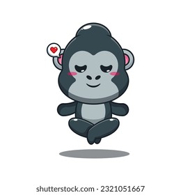 gorilla doing meditation yoga cartoon vector illustration.