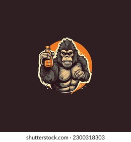 Gorilla drink supplement with big muscle illustration. fitness company logo