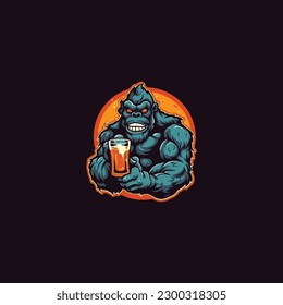 Gorilla drink supplement with big muscle illustration. fitness company logo