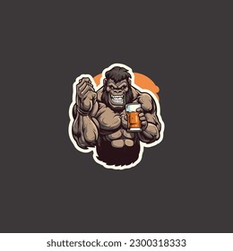 Gorilla drink supplement with big muscle illustration. fitness company logo