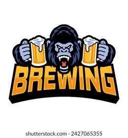 GORILLA DRINKING BEER VECTOR ILLUSTRATION