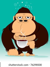 gorilla drinking coffee