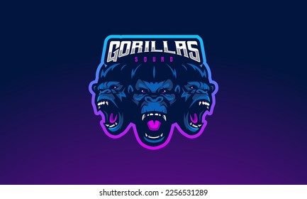 Gorilla esport gaming mascot logo design illustration. Three gorillas rampage for yours team squad