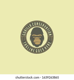 gorilla face with badge emblem logo design for animal conservation logo