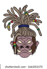 Gorilla  face with dreadlocks mascot .Vector.Isolated on white background.