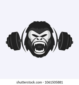 Gorilla face and Fitness Equipment Symbol. Vector logo.