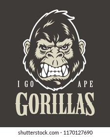 Gorilla face and head. Vector illustration.