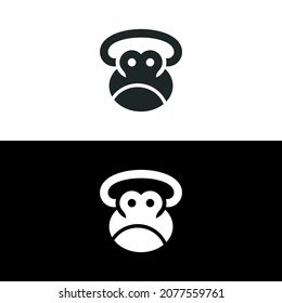 Logo de la cara de gorila aislado de diseño de estilo plano sobre fondo blanco y negro