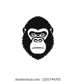 Gorilla face Logo of Monkey head mascot clipart vector. Gorillas silhouette icon, wildlife primate Ape symbol. Isolated on white background.