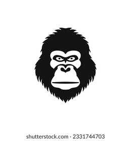 Gorilla face Logo of Monkey head mascot clipart vector. Gorillas silhouette icon, wildlife primate Ape symbol. Isolated on white background.