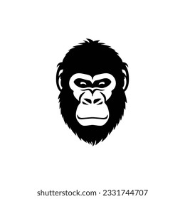 Gorilla face Logo of Monkey head mascot clipart vector. Gorillas silhouette icon, wildlife primate Ape symbol. Isolated on white background.