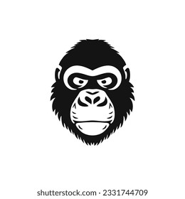 Gorilla face Logo of Monkey head mascot clipart vector. Gorillas silhouette icon, wildlife primate Ape symbol. Isolated on white background.