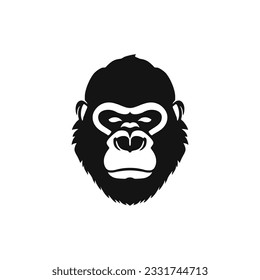 Gorilla face Logo of Monkey head mascot clipart vector. Gorillas silhouette icon, wildlife primate Ape symbol. Isolated on white background.